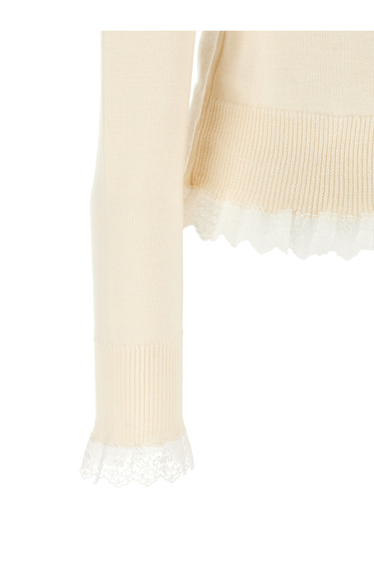 GANNI Turtleneck Sweater with Lace Trim White