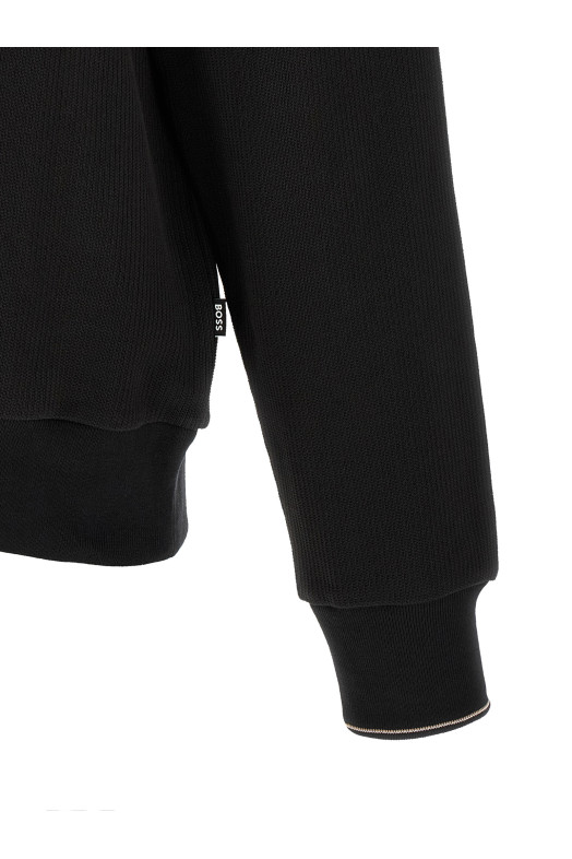 Cotton sweatshirt with half zip Black