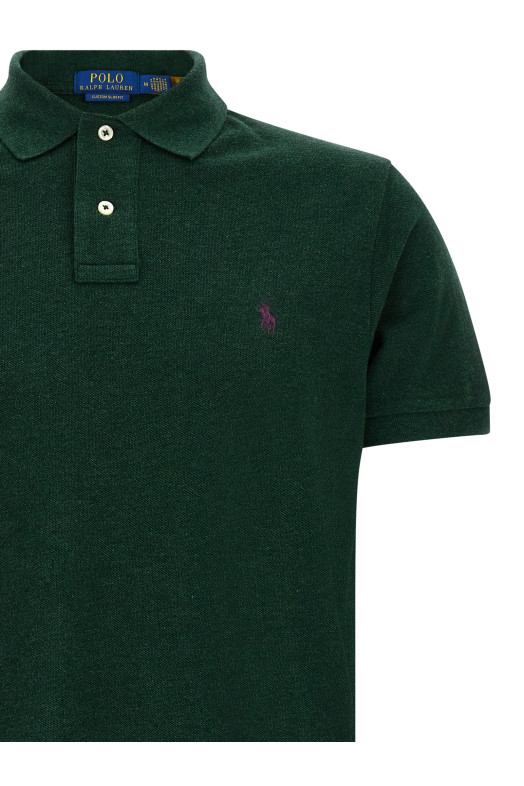 Бавовняна сорочка-поло з вишитим логотипом, зелена POLO RALPH LAUREN 710680784468