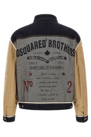 Two-material denim jacket Beige