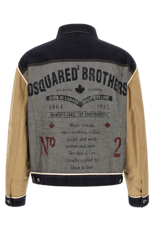 Two-material denim jacket Beige