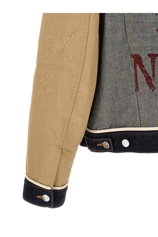 Two-material denim jacket Beige