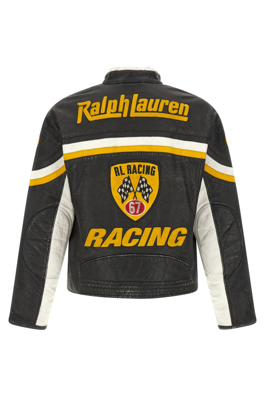 Шкіряна байкерська куртка з нашивкою, чорна POLO RALPH LAUREN 710B24664001