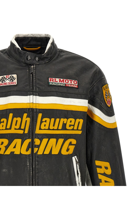Шкіряна байкерська куртка з нашивкою, чорна POLO RALPH LAUREN 710B24664001