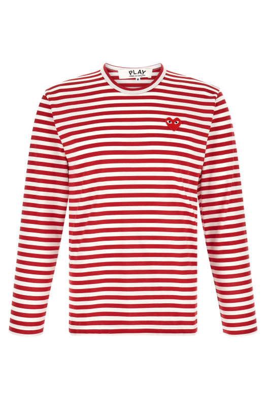 Striped T-Shirt With Heart Patch White