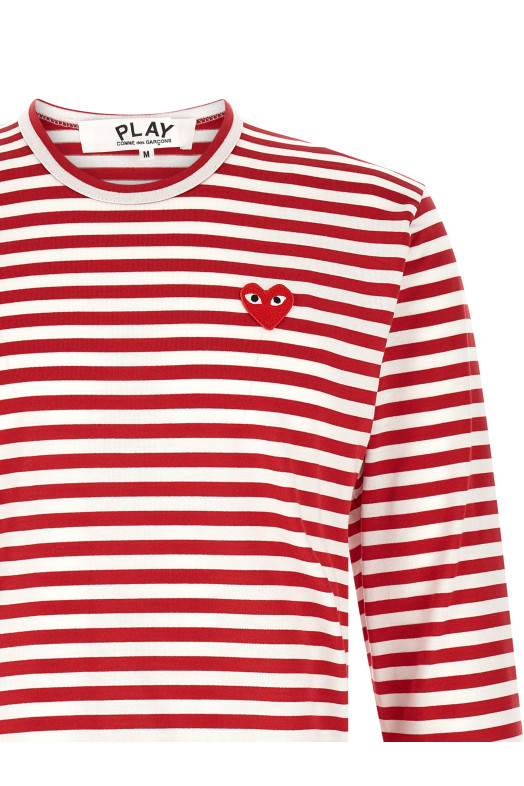 Striped T-Shirt With Heart Patch White