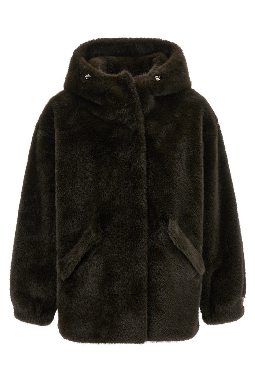 Куртка с капюшоном из эко-меха, зелёная 2670ARMYGREEN