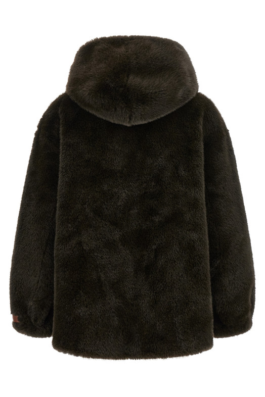 Куртка с капюшоном из эко-меха, зелёная 2670ARMYGREEN