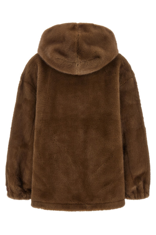 Eco-fur hooded jacket Brown