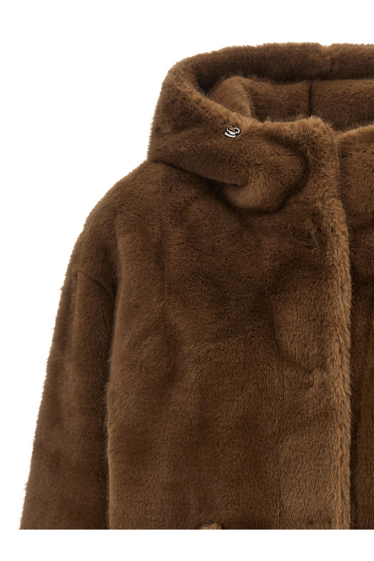 Eco-fur hooded jacket Brown
