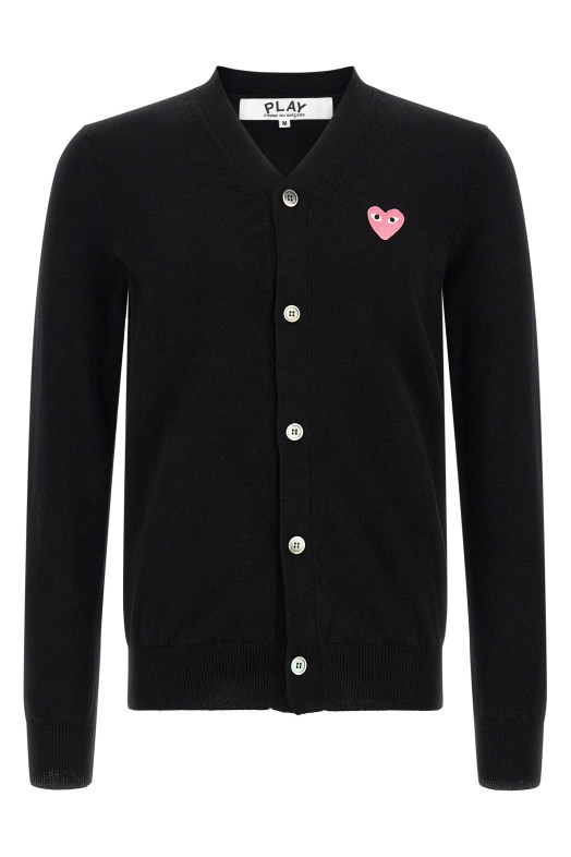 Wool cardigan with heart patch Black