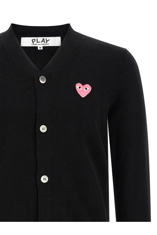 Wool cardigan with heart patch Black