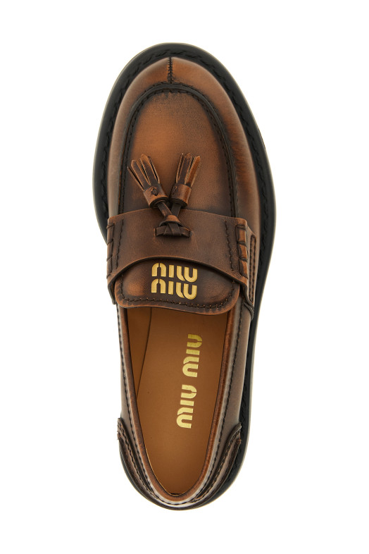 Мокасини з китицями, коричневі MIU MIU 5D743EF0553KY8F0038