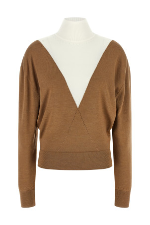 Sweater with perforated intarsia Beige