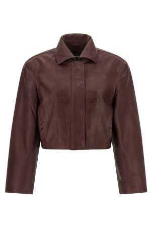 Куртка «Boxy Square Leather» бордового кольору 116666757757
