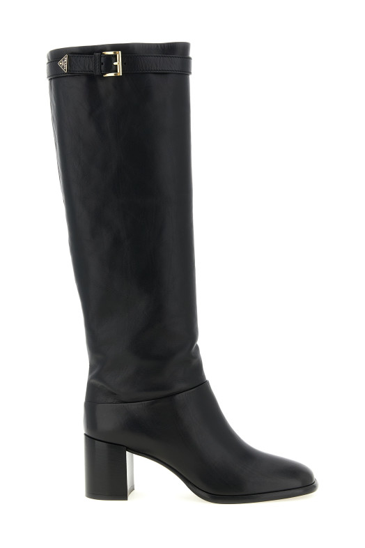 Высокие сапоги с пряжкой и логотипом, черные PRADA 1W678OF065070F0002