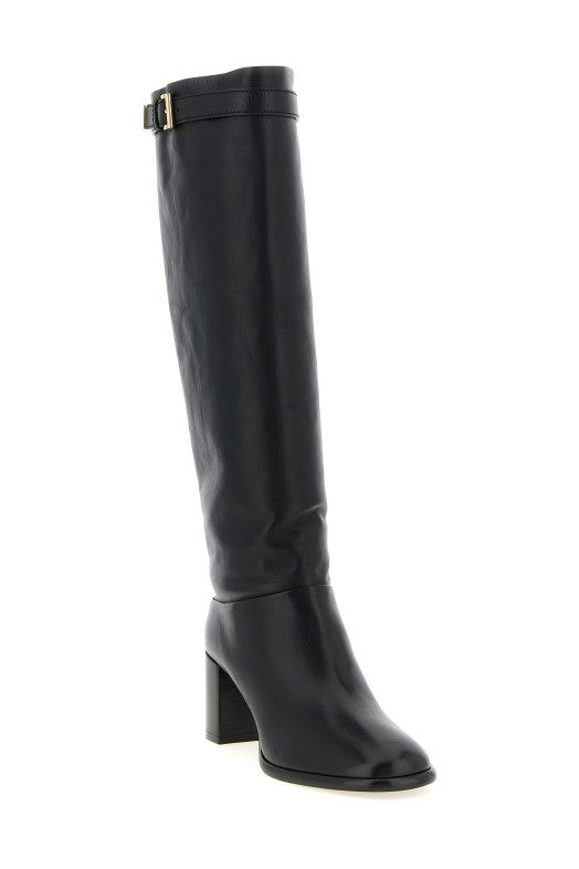 Высокие сапоги с пряжкой и логотипом, черные PRADA 1W678OF065070F0002