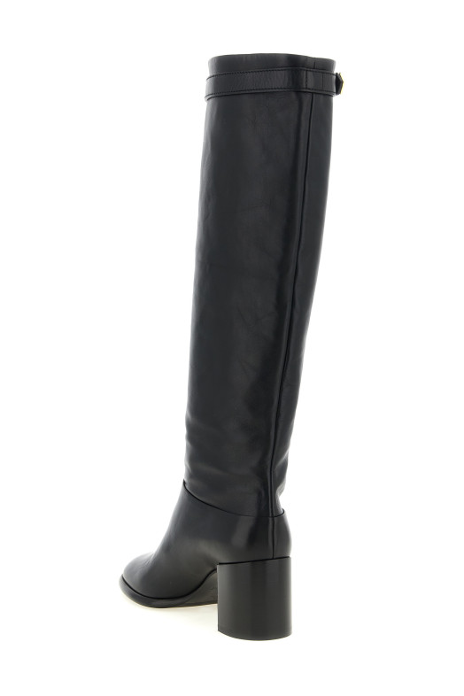 Высокие сапоги с пряжкой и логотипом, черные PRADA 1W678OF065070F0002