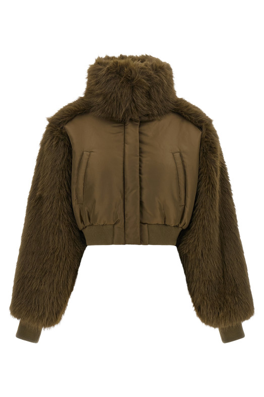 Bomber jacket with fur inserts Green