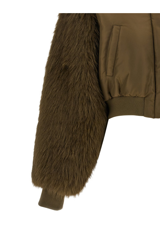 Bomber jacket with fur inserts Green