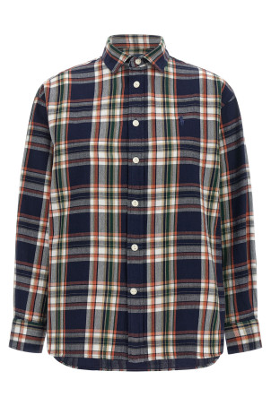 Checked Shirt with Embroidered Logo Blue