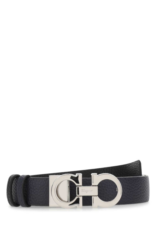 Двусторонний кожаный ремень темно-синего цвета SALVATORE FERRAGAMO (23A565674261)
