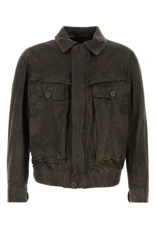 Dark brown leather bomber jacket Brown SANTORO (51521U)