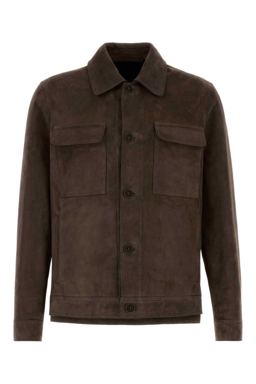 Dark brown suede jacket SANTORO (51690U)