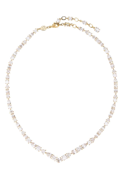 MESMERA: ОЖЕРЕЛЬЕ В БЕЛОМ ЦВЕТЕ С КРИСТАЛЛАМИ SWAROVSKI (5743826)