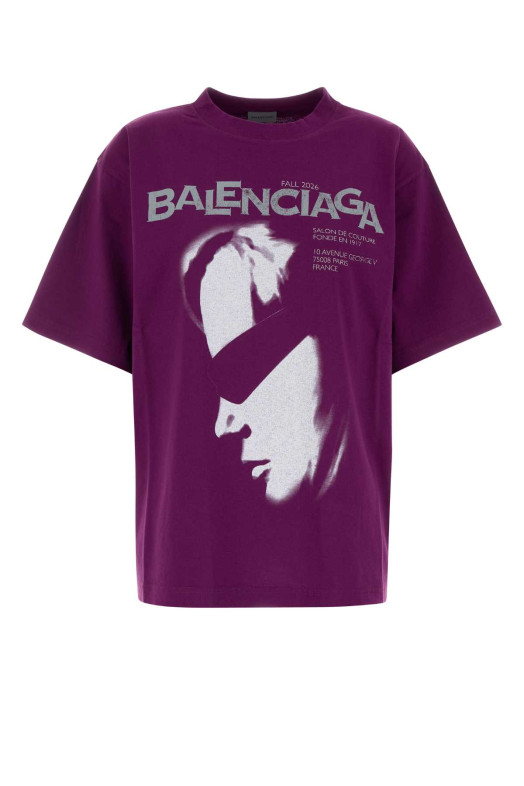 Фиолетовая хлопковая футболка оверсайз BALENCIAGA (871733TUVO5)