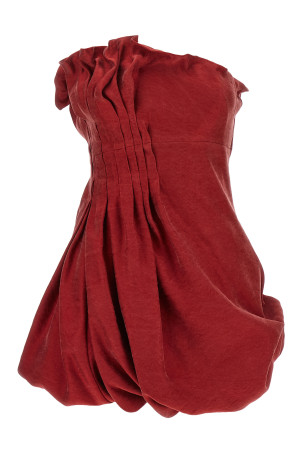 Asymmetrical dress with pleats Red
