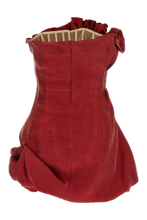 Asymmetrical dress with pleats Red