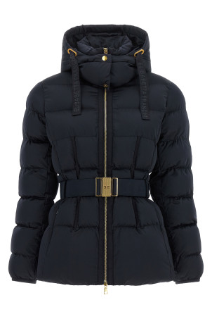 Belted down jacket with logo buckle Black