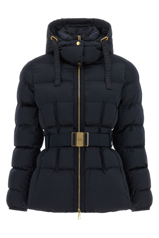 Belted down jacket with logo buckle Black