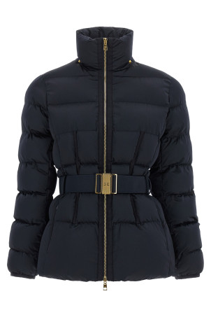 Belted down jacket with logo buckle Black