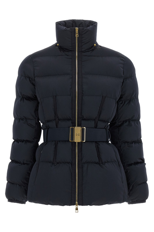 Belted down jacket with logo buckle Black
