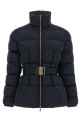Belted down jacket with logo buckle Black