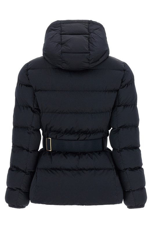 Belted down jacket with logo buckle Black