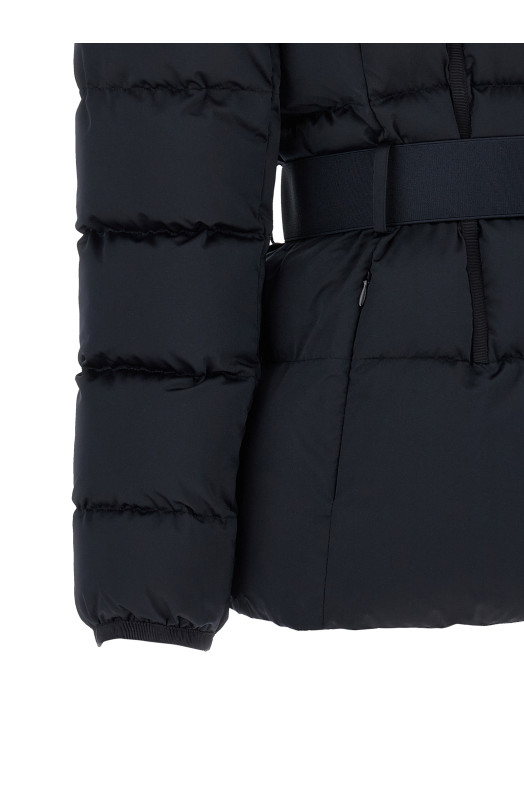 Belted down jacket with logo buckle Black