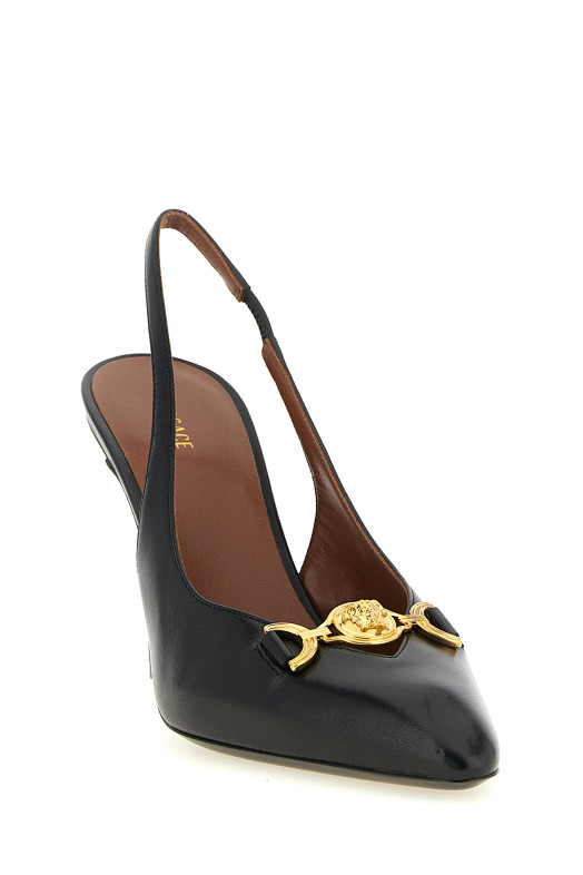 'La Medusa' Leather Slingbacks Black