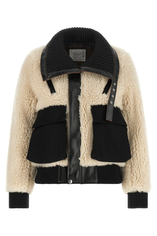 Shearling effect wool jacket Black