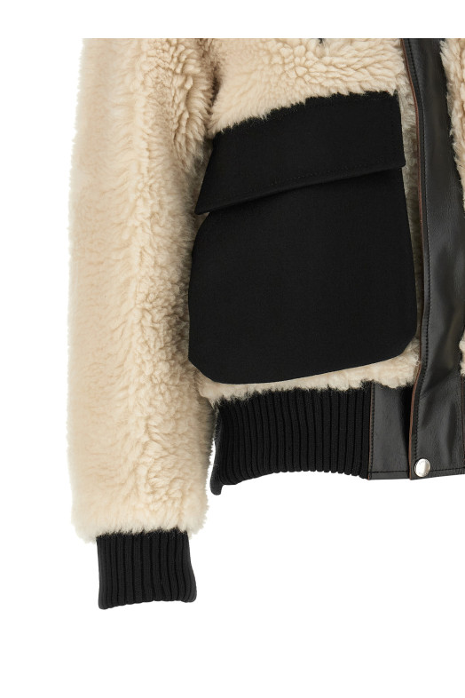 Shearling effect wool jacket Black