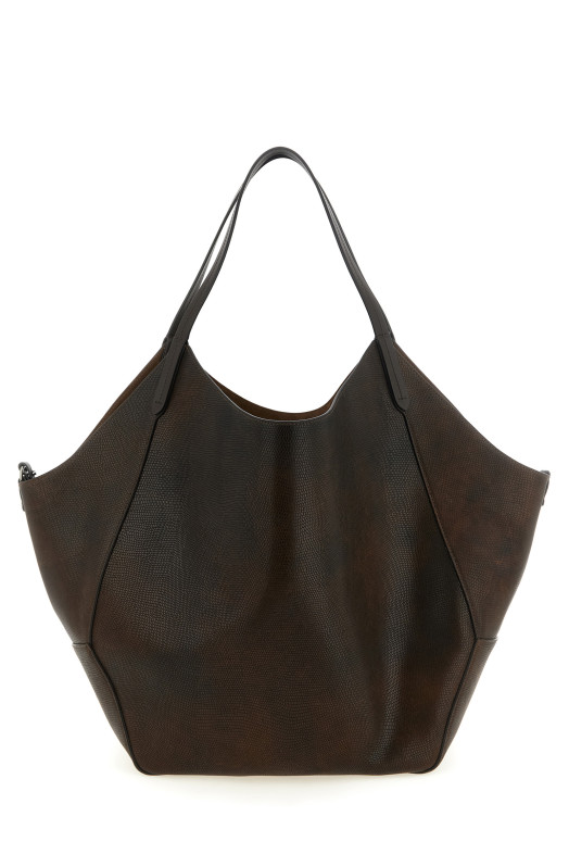 Reversible Lizard effect leather Duo shopping bag Brown