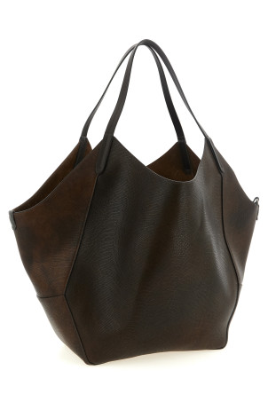 Reversible Lizard effect leather Duo shopping bag Brown