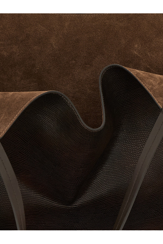 Reversible Lizard effect leather Duo shopping bag Brown