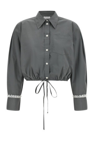 Cropped Shirt with Lace Gray
