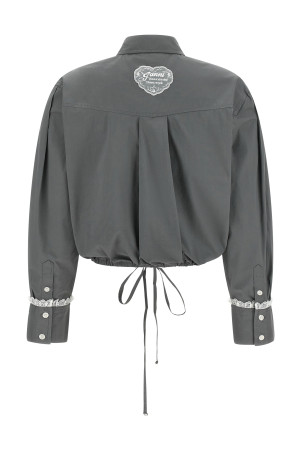 Cropped Shirt with Lace Gray