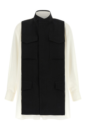 Hybrid shirt with front panel model.  Black-grey