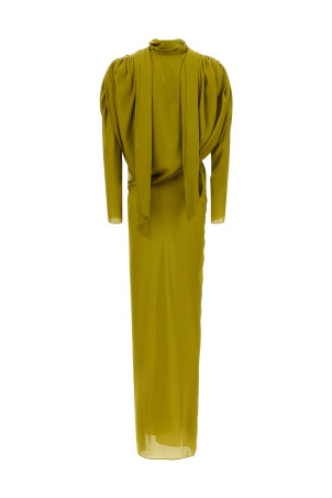 Draped silk dress with knot Green