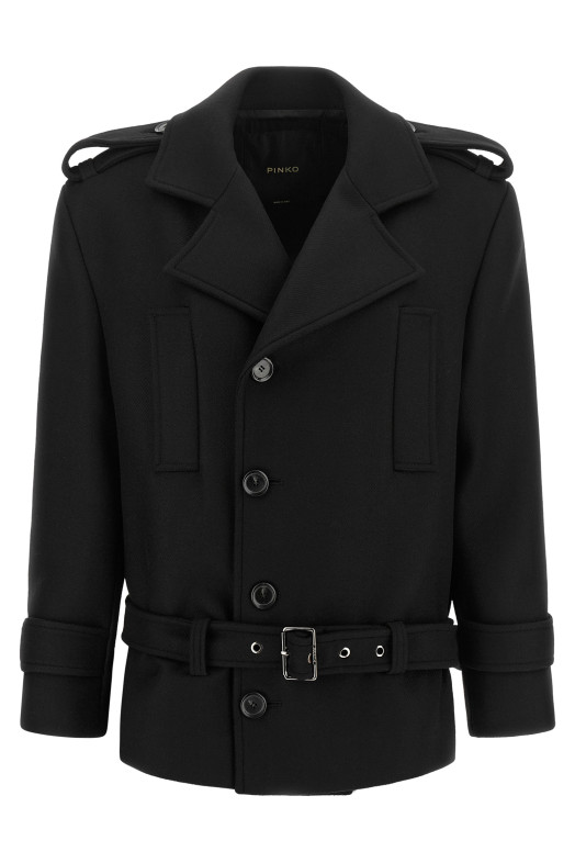 Double-breasted belted coat Black